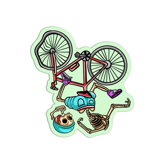 Upside down skeleton on a Bicycle