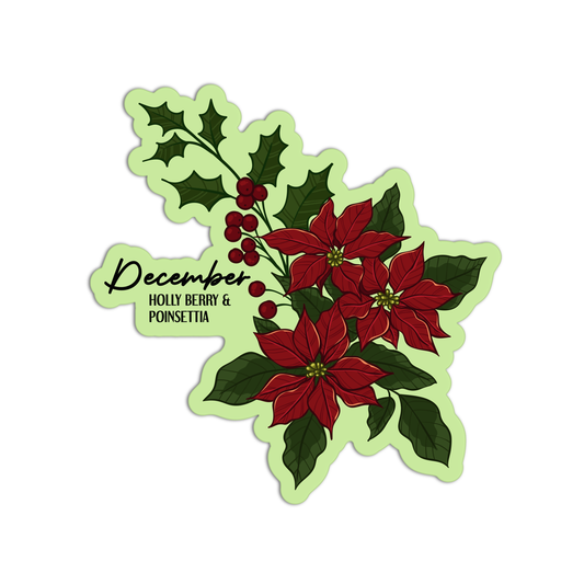 December Poinsettia Holly Berry Birthflower Sticker