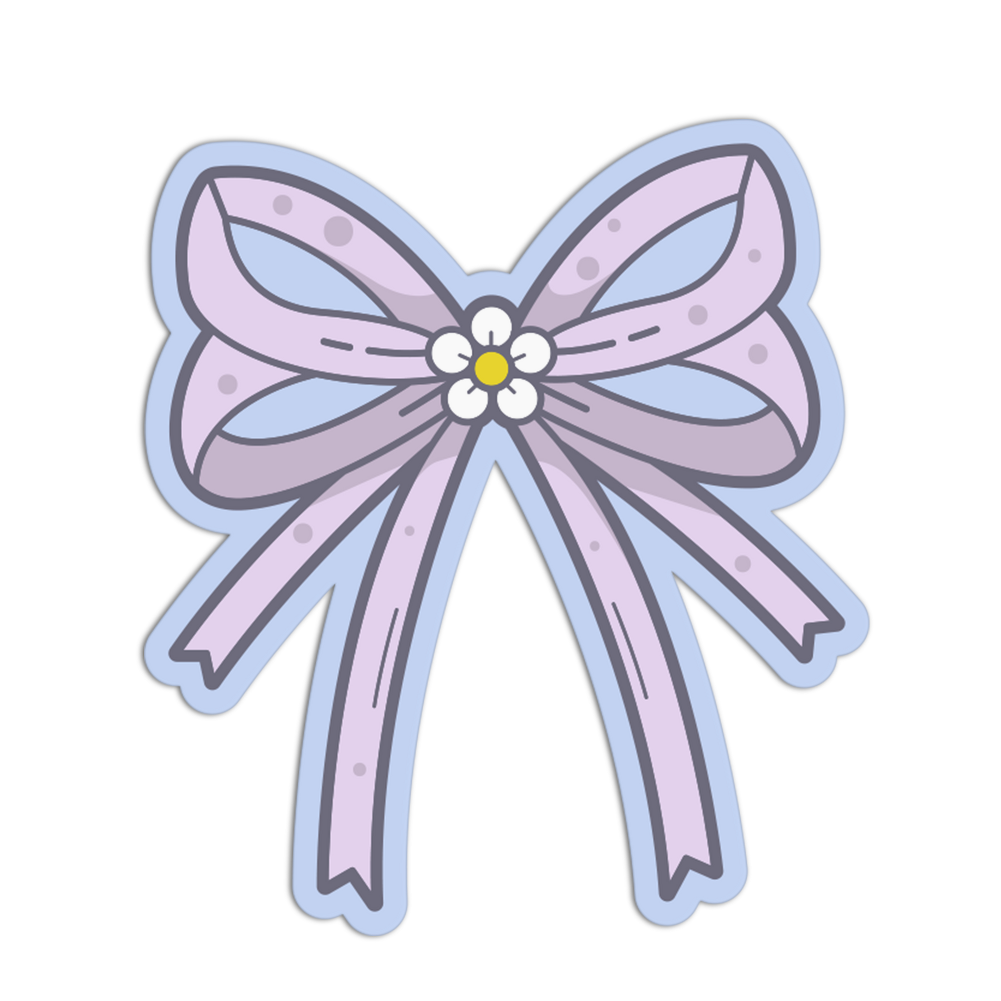 Pastel-colored bow with a flower in the center on a white background