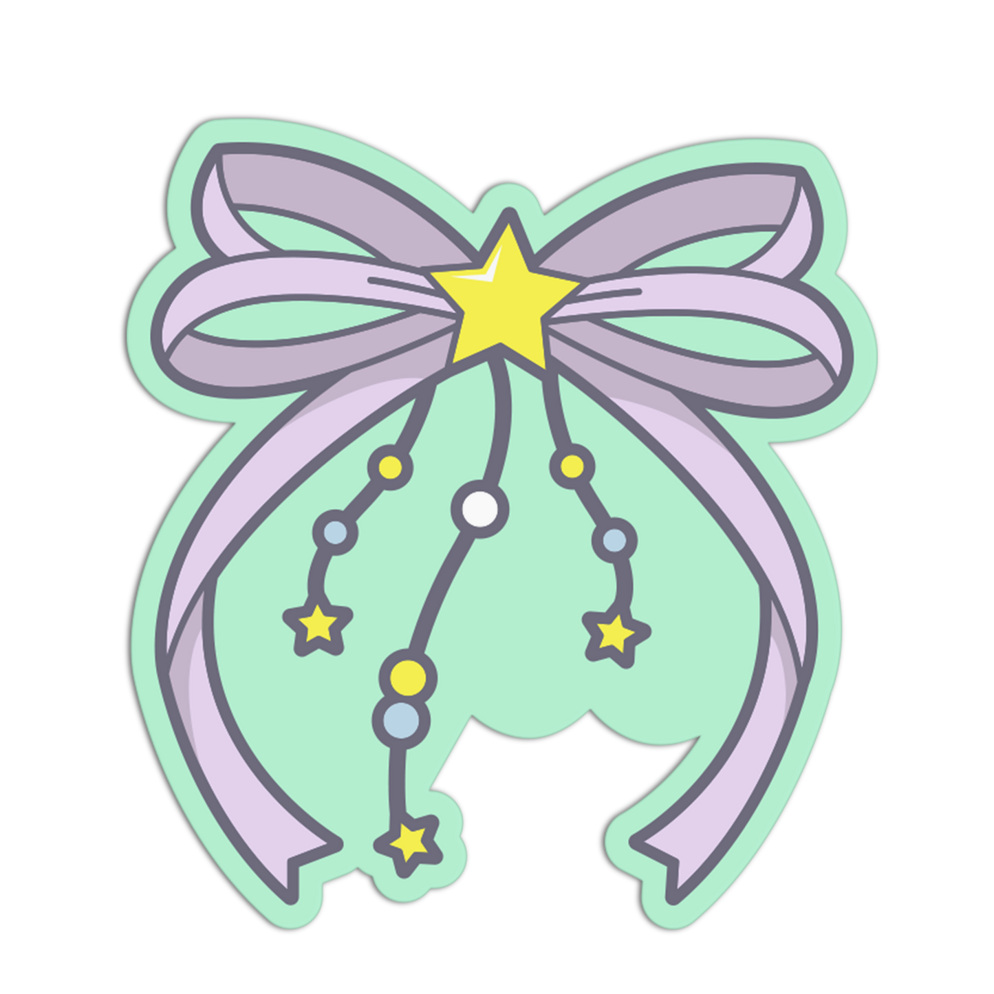 Illustration of a bow with a star and constellation design on a light green background