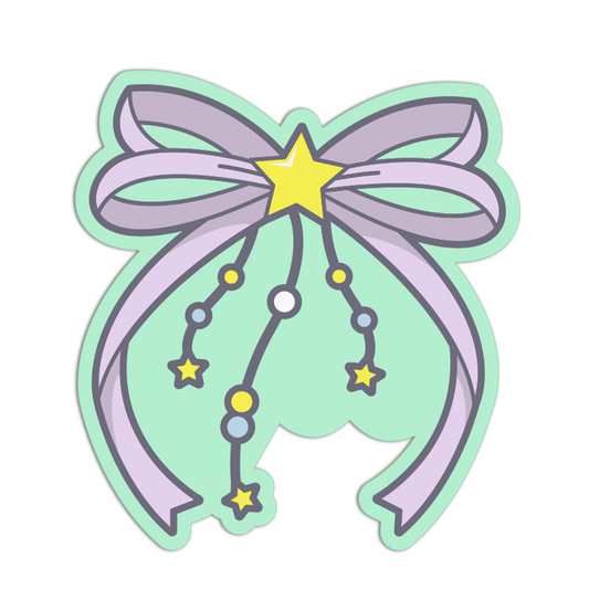 Illustration of a bow with a star and constellation design on a light green background