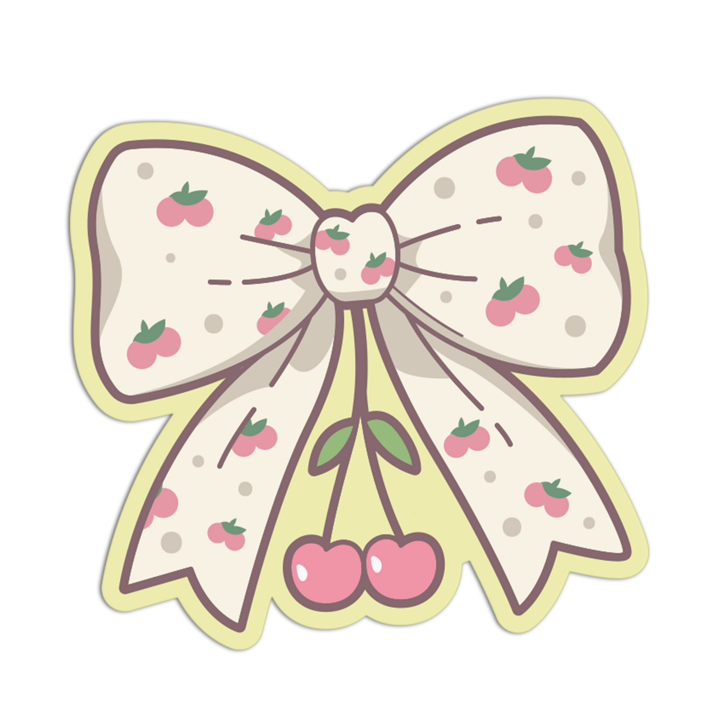 Decorative bow with cherry designs on a white background