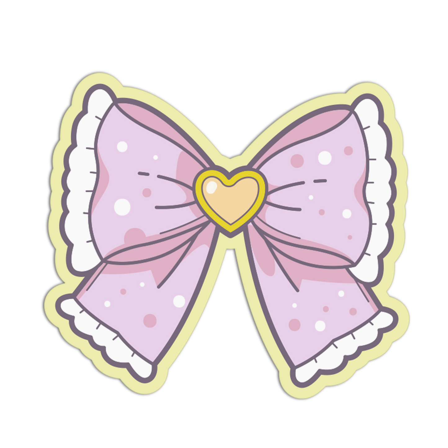 Pastel pink bow with a heart center on a white background