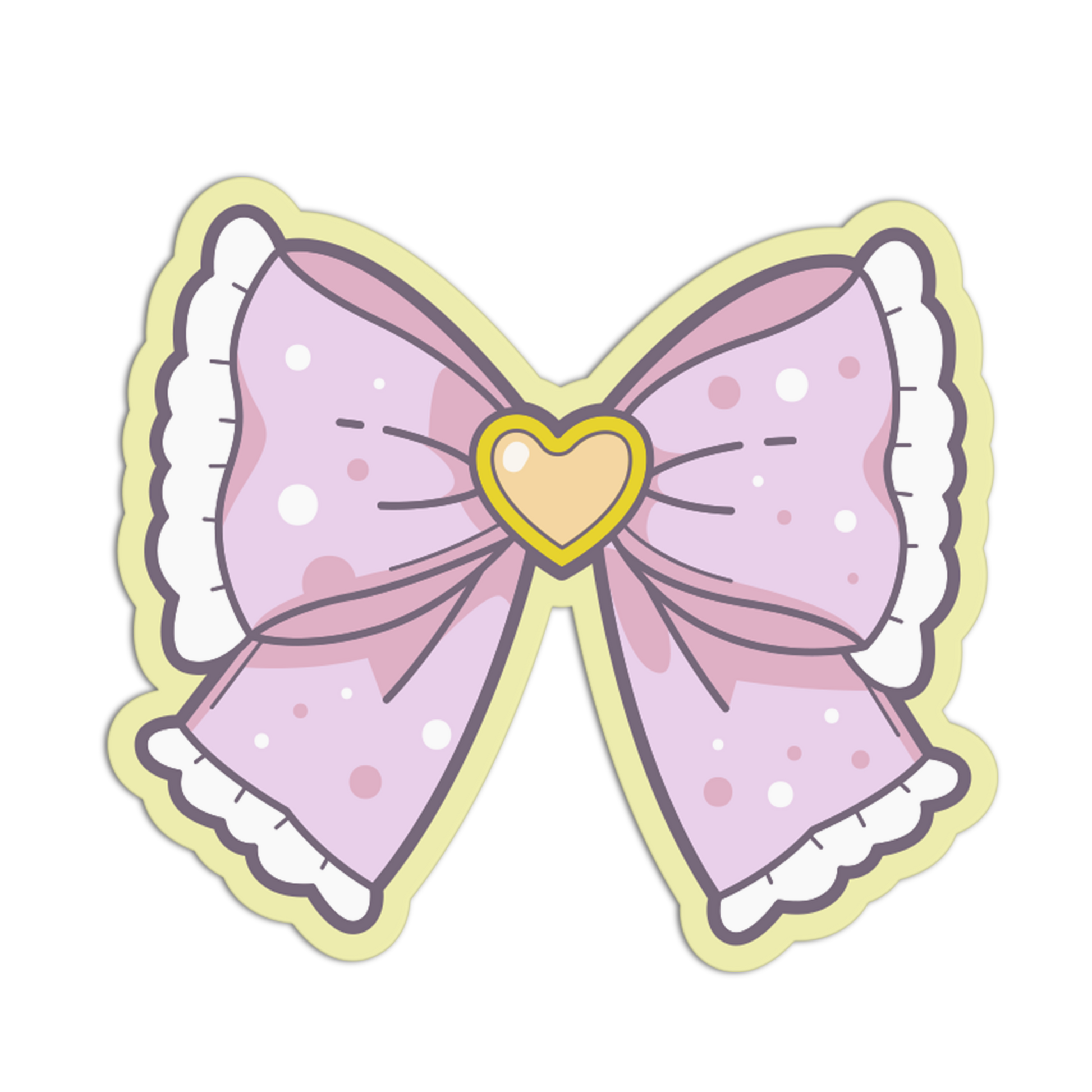 Pastel pink bow with a heart center on a white background