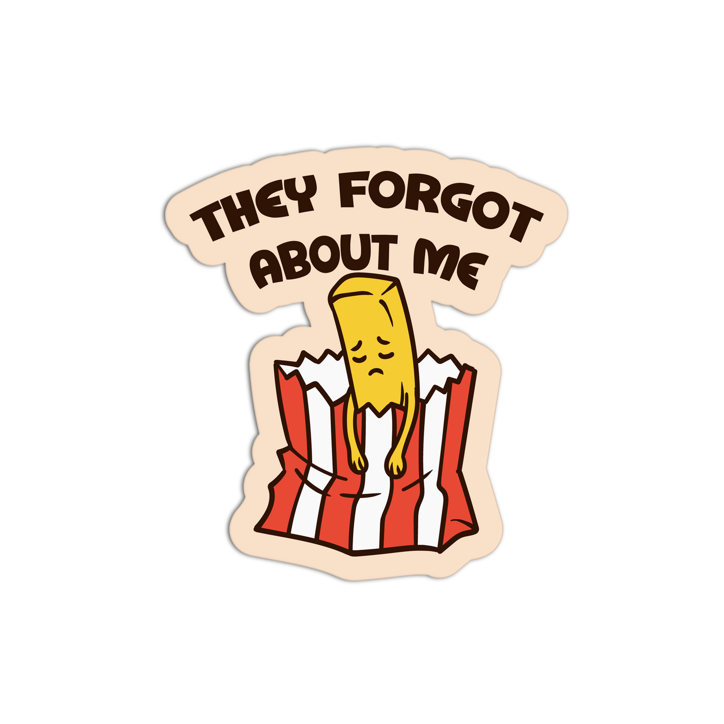 Cartoon popcorn kernel in a shell with text 'They forgot about me' on a white background