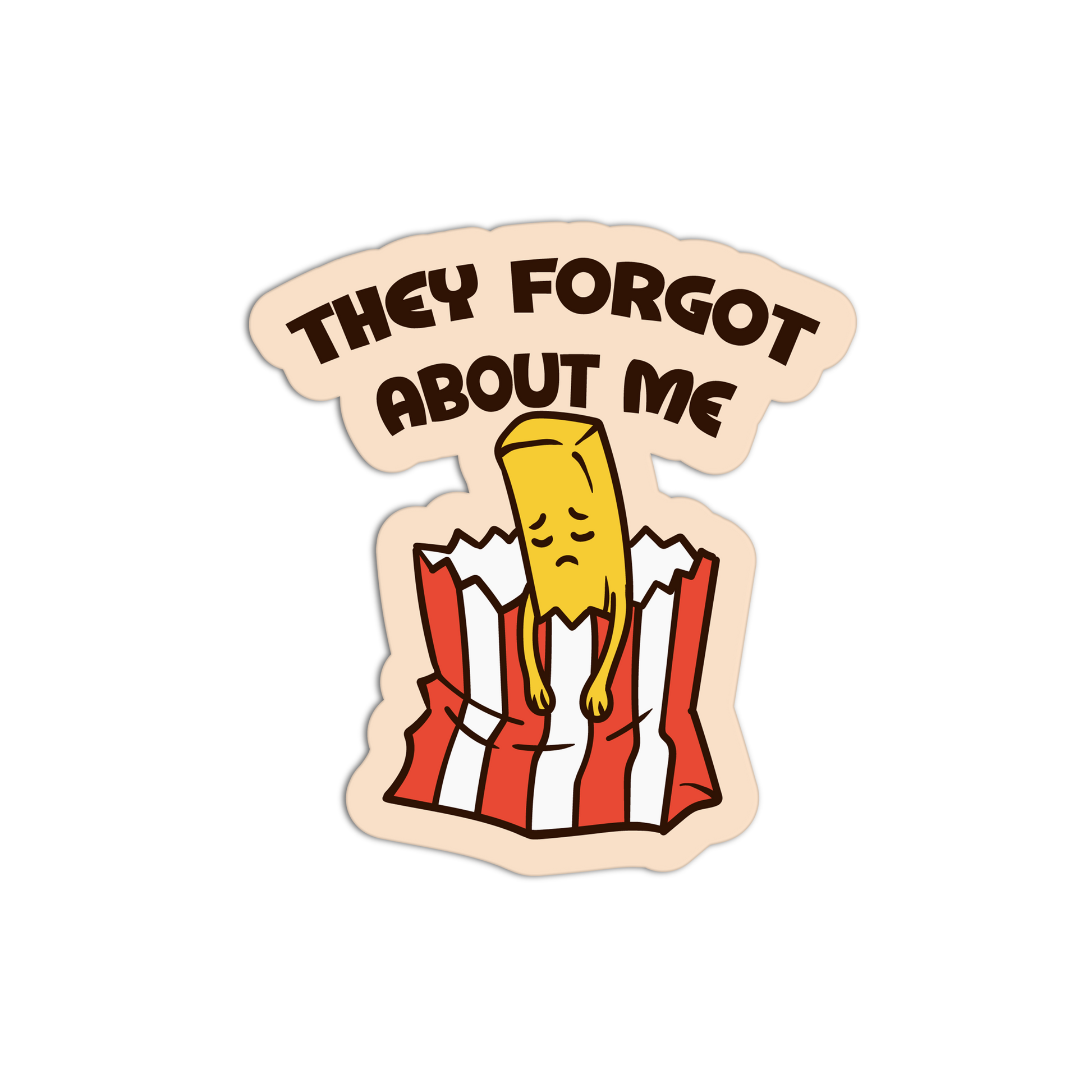 Cartoon popcorn kernel in a shell with text 'They forgot about me' on a white background