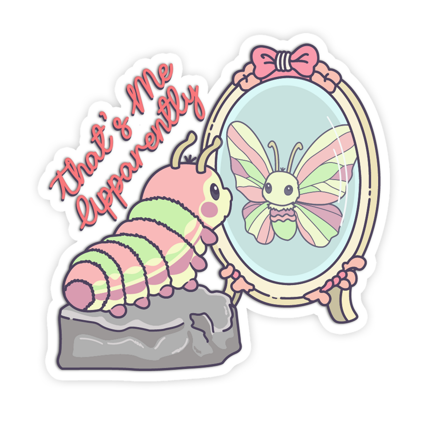 Mirror Reflection Larva - Cute Butterfly Sticker - The Stkr Store