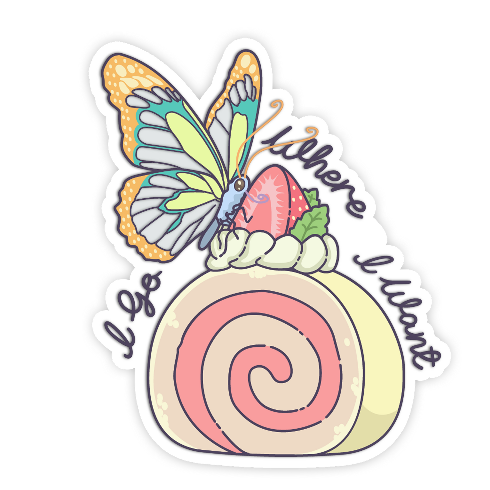 Strawberry Swiss Roll Traveler - Cute Butterfly Sticker - The Stkr Store