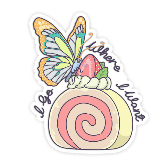 Strawberry Swiss Roll Traveler - Cute Butterfly Sticker - The Stkr Store