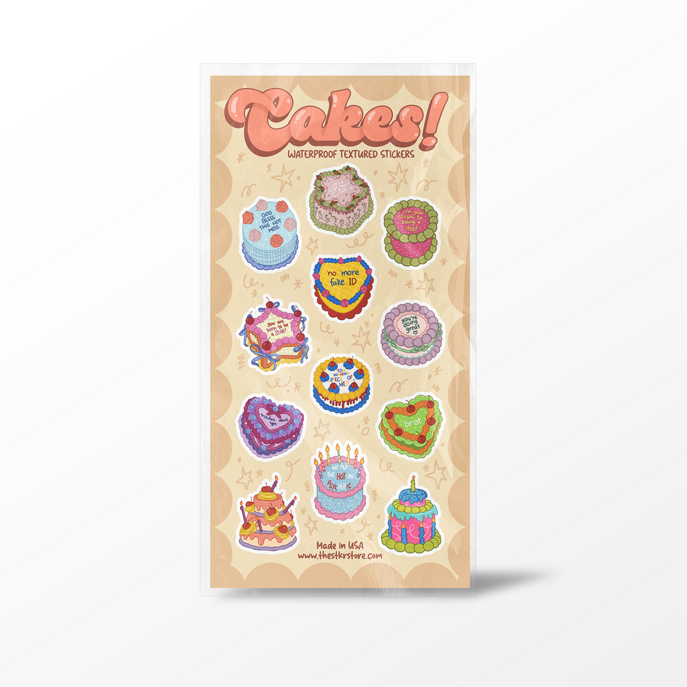 Cakes Waterproof Die-Cut Sticker Sheet (3.75x7.5 in) – The Stkr Store