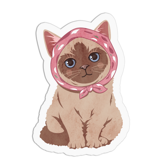 Siamese Cat with Pink Polka Dot Kerchief - Cute Cats Stickers