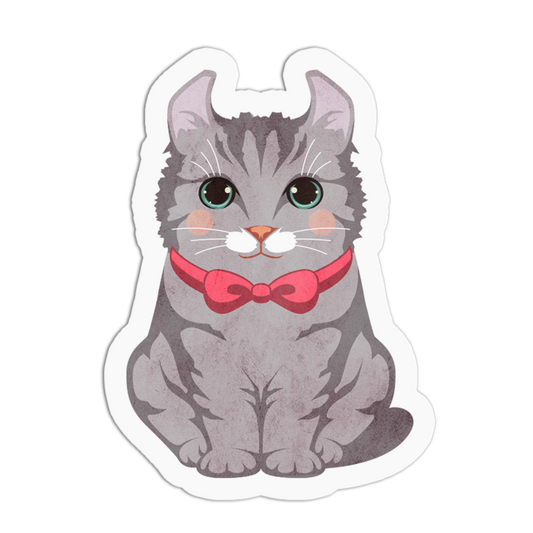 Grey Tabby with Pink Bow - Cute Cats Stickers