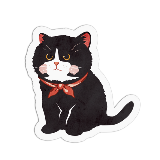 Black and White Cat with Red Bow - Cute Cats Stickers