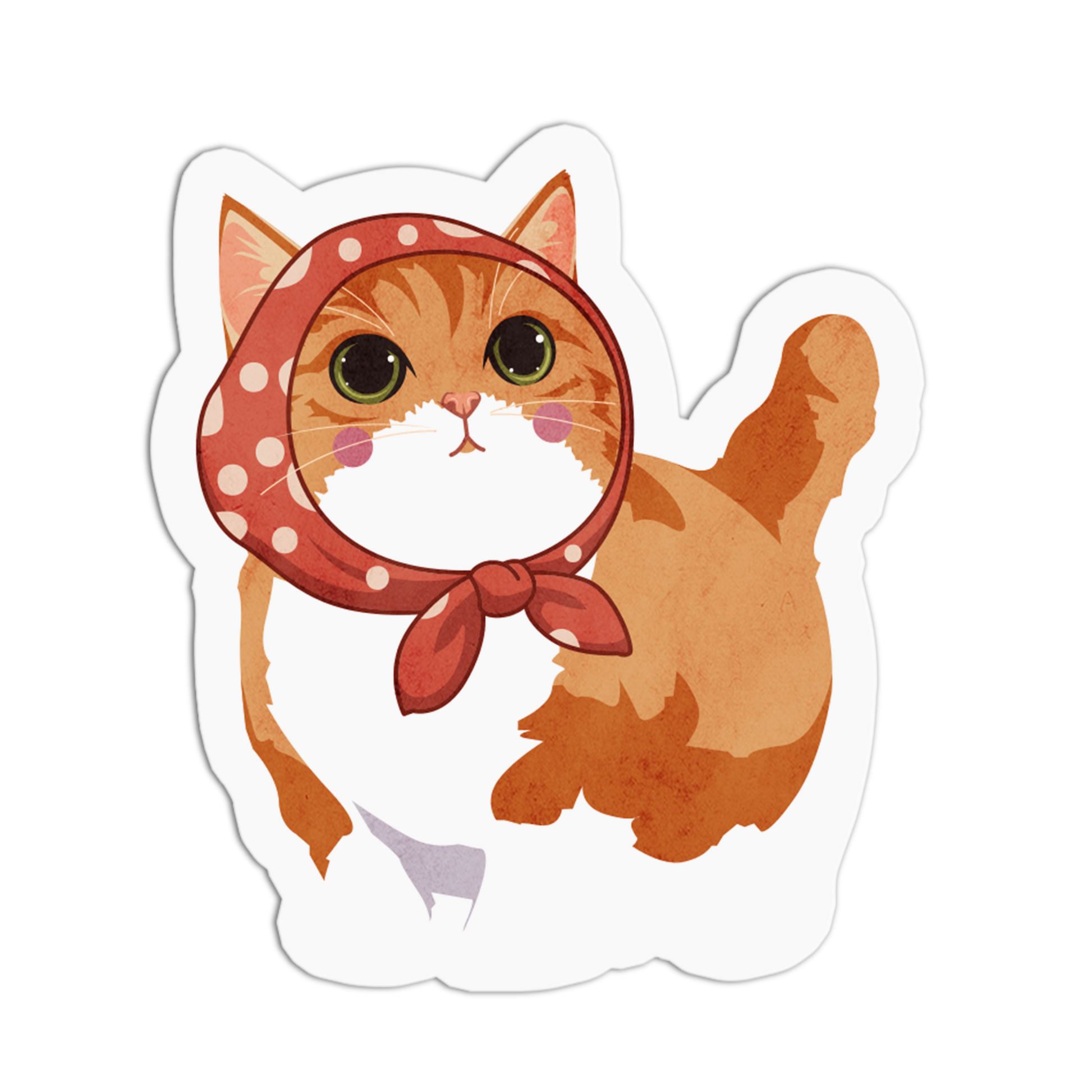 Ginger Cat with Red Polka Dot Kerchief - Cute Cats Stickers - The Stkr Store
