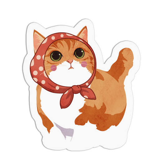 Ginger Cat with Red Polka Dot Kerchief - Cute Cats Stickers