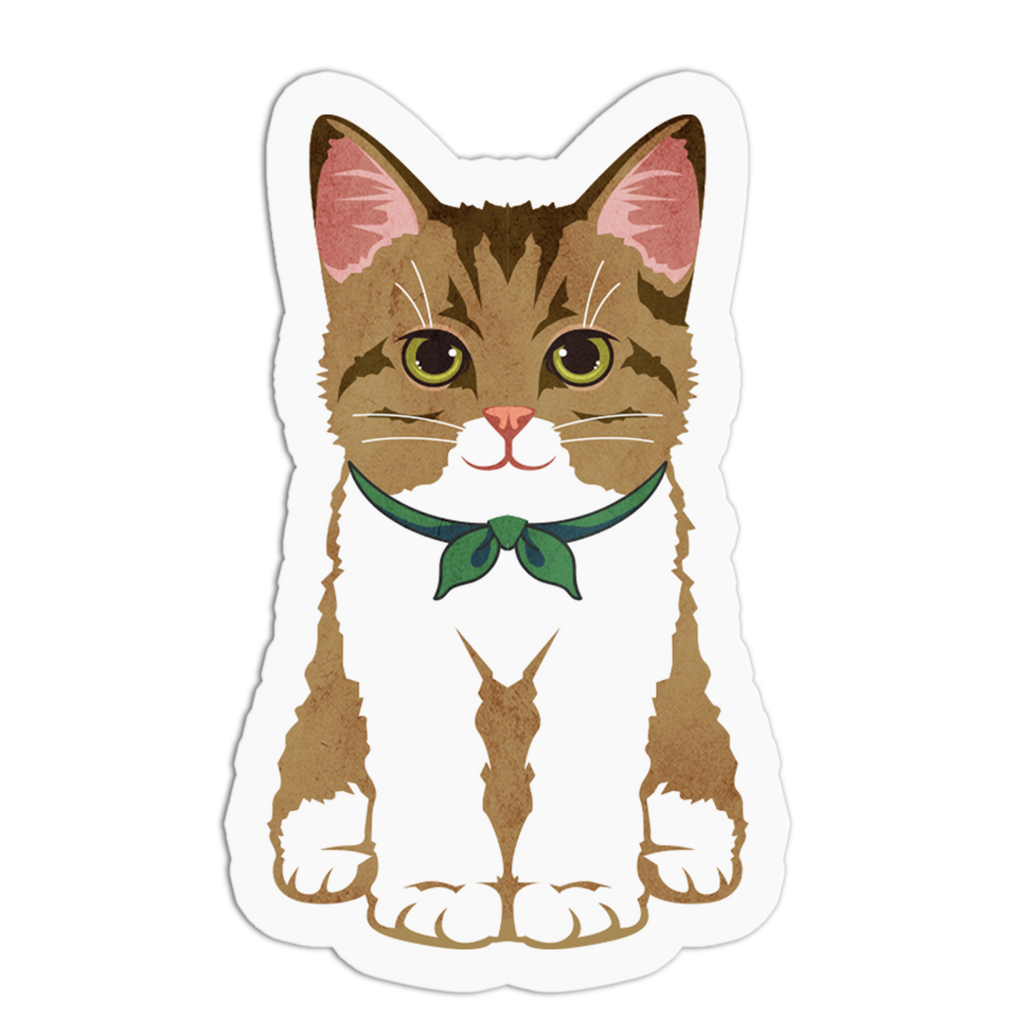 Brown Tabby with Green Bow - Cute Cats Stickers