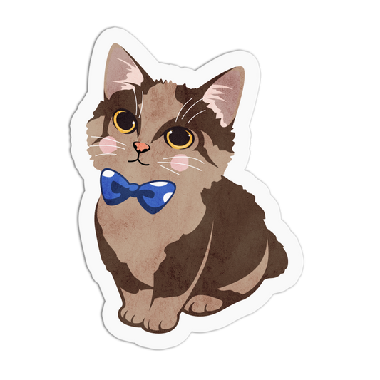 Tortoiseshell Cat with Blue Bow - Cute Cats Stickers