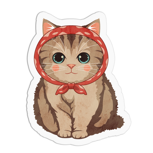Brown Tabby with Red Patterned Kerchief - Cute Cats Stickers