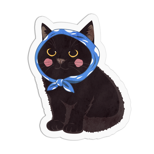 Black Cat with Blue Polka Dot Kerchief - Cute Cats Stickers