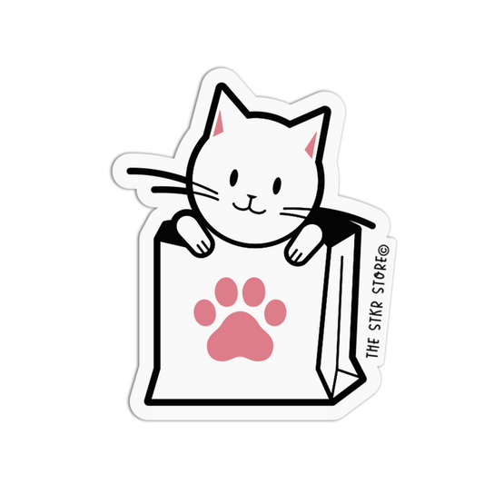 Peeking Paper Bag - Cat Grocery Sticker