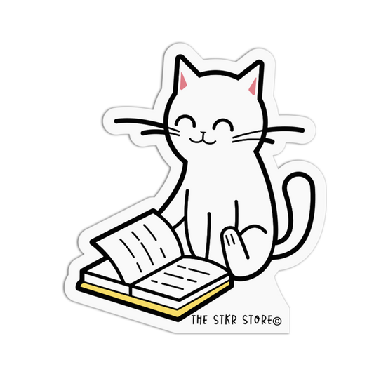 Focused Feline Cat Studying Sticker
