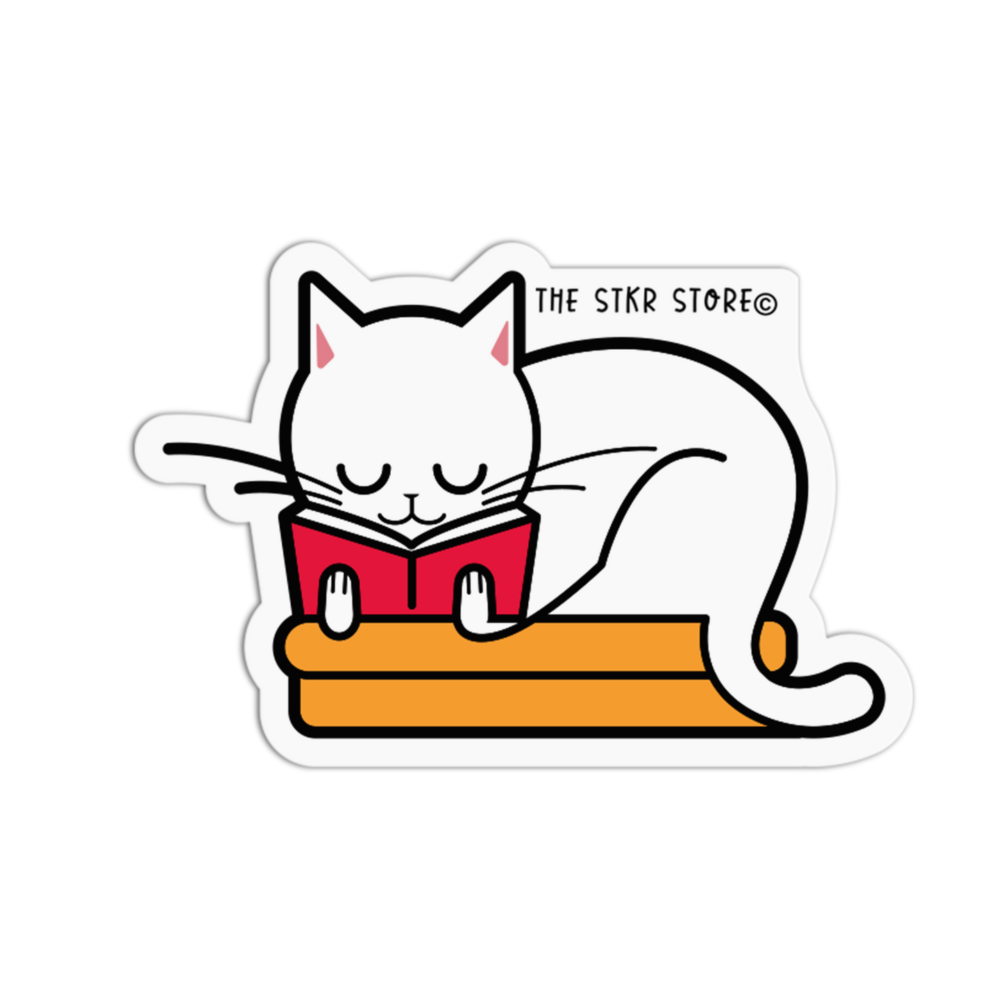 Cozy Tale Cat Studying Sticker - The Stkr Store