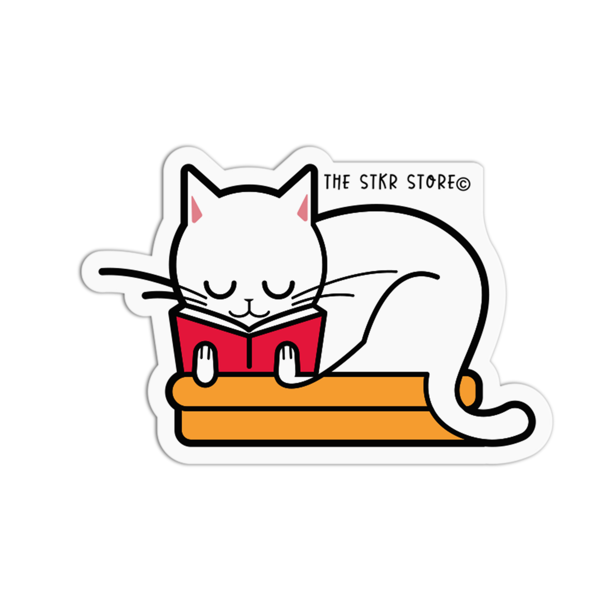 Cozy Tale Cat Studying Sticker - The Stkr Store