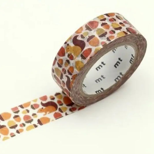Decorative tape with autumn-themed design on a white background