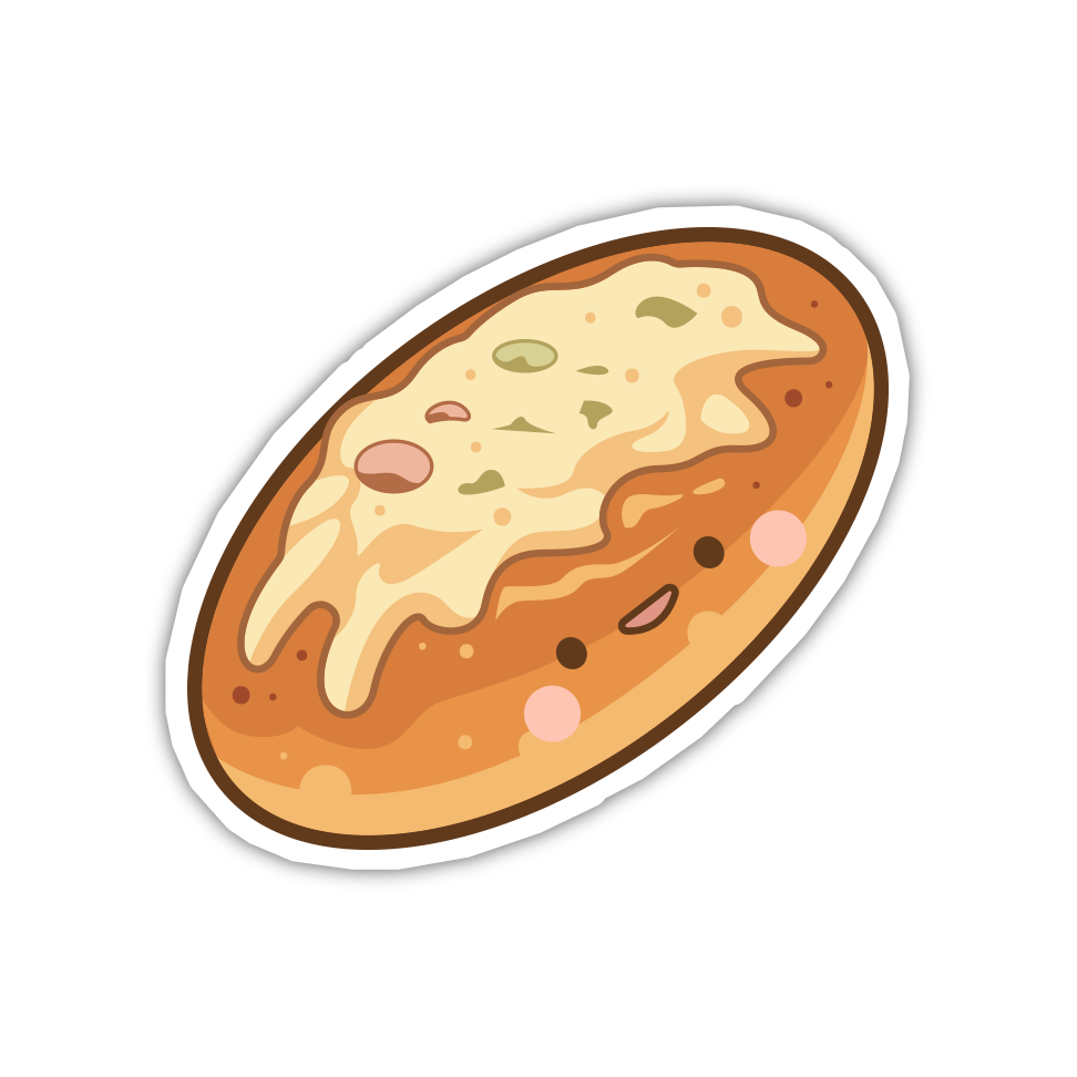 Illustration of a pizza with cheese and toppings on a white background