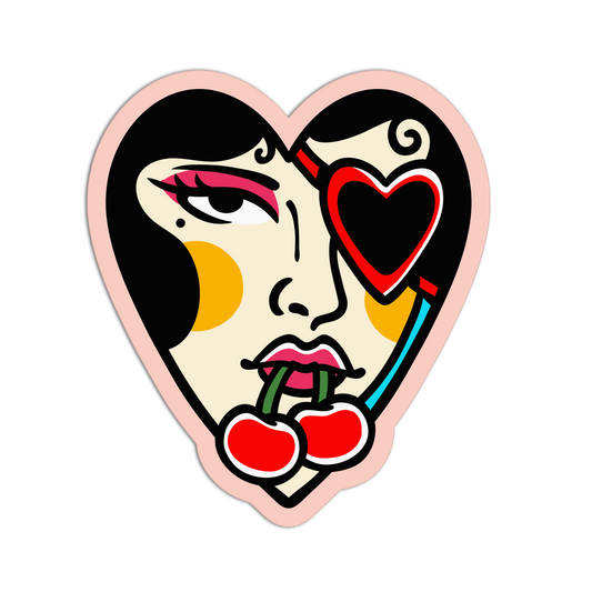 Heart Eyepatch - Cherry Tattoo Sticker