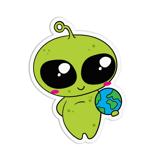 Holding Earth Chibi Alien Sticker
