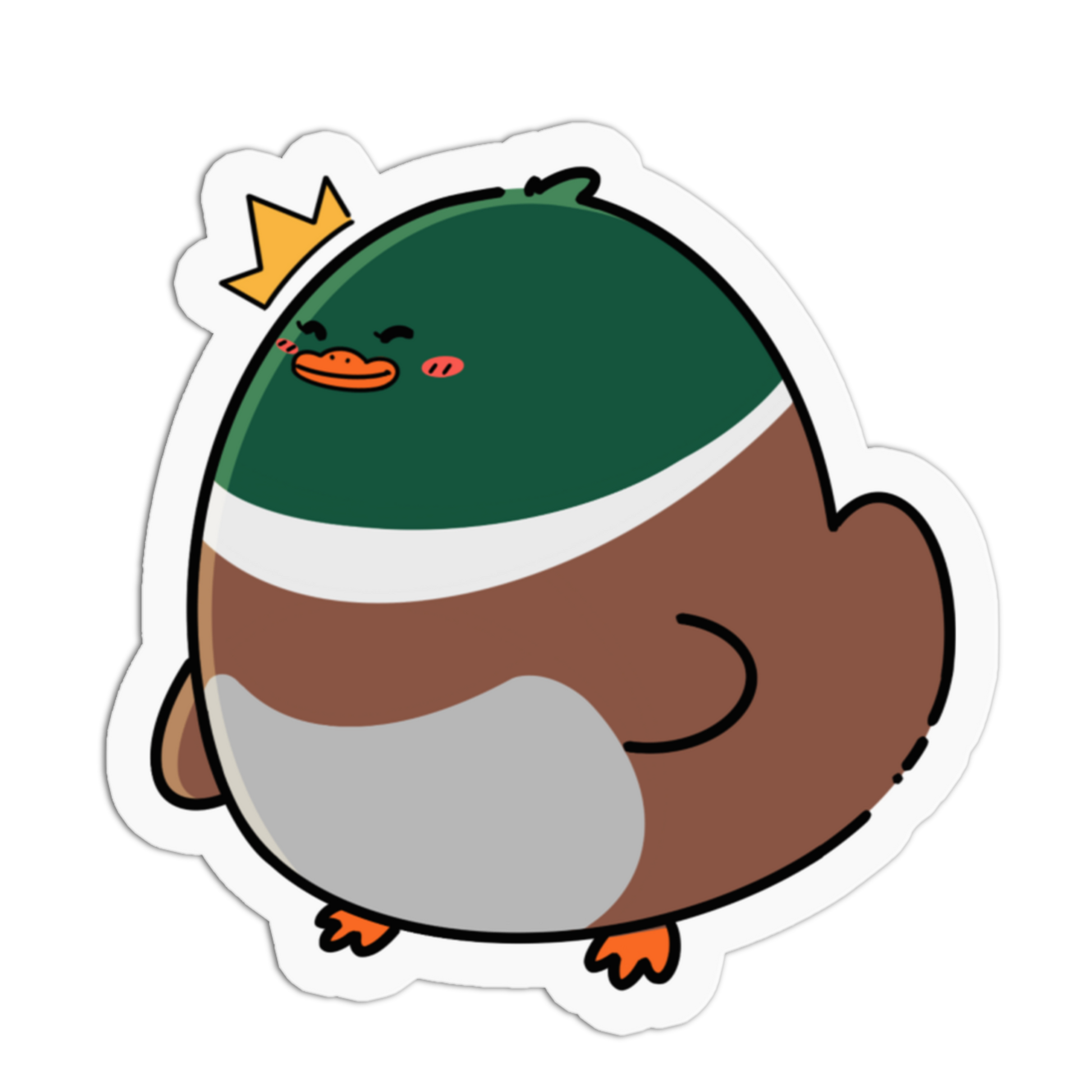 Cartoon penguin with a green hat and crown on a white background