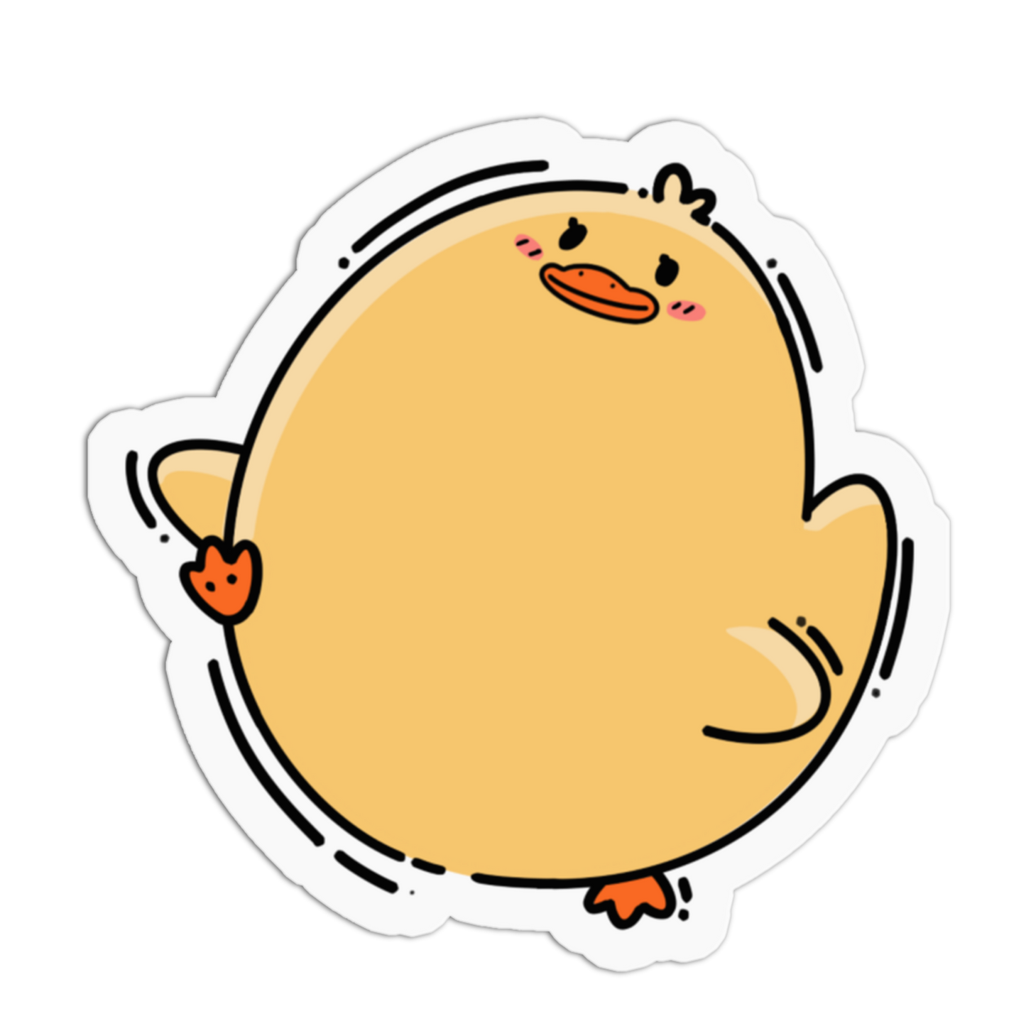 Cartoon duck sticker with a white border on a white background