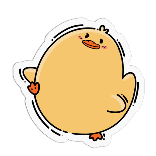 Cartoon duck sticker with a white border on a white background