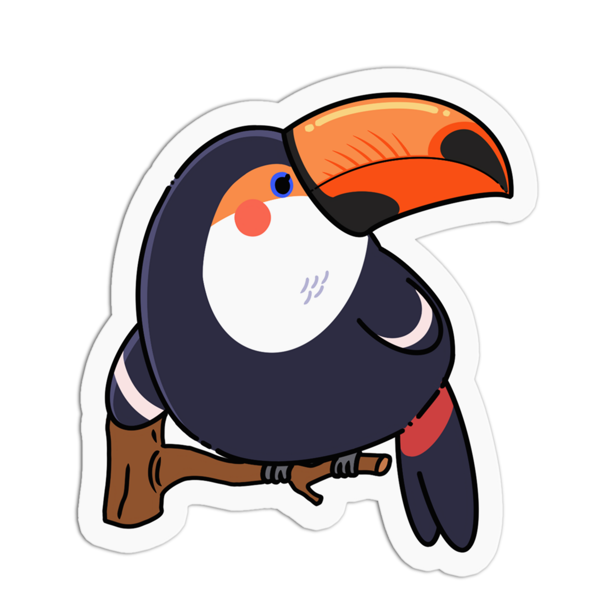 Cartoon toucan sticker with a colorful beak on a transparent background
