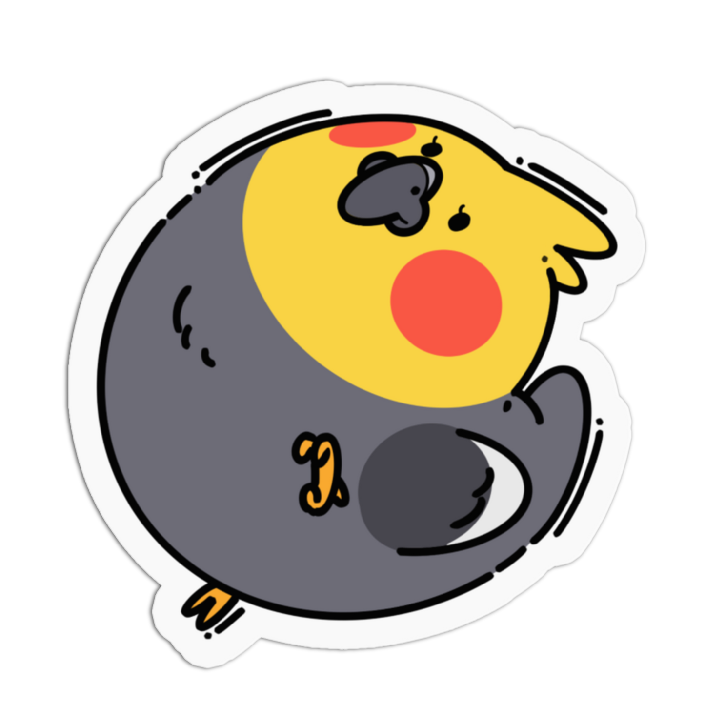 Cartoon character with a yellow face and gray body on a transparent background