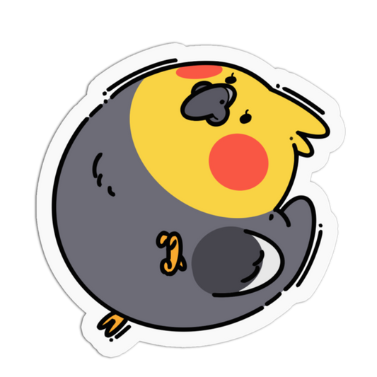 Cartoon character with a yellow face and gray body on a transparent background