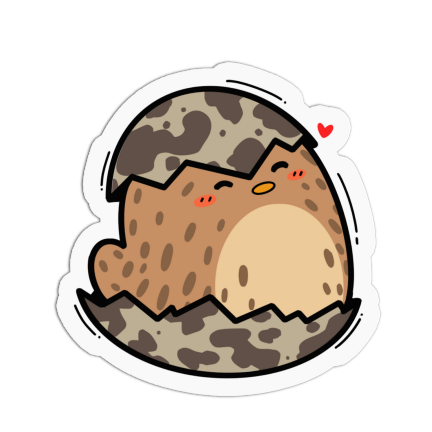 Cartoon turtle hatching from an egg with a camouflage pattern on a white background