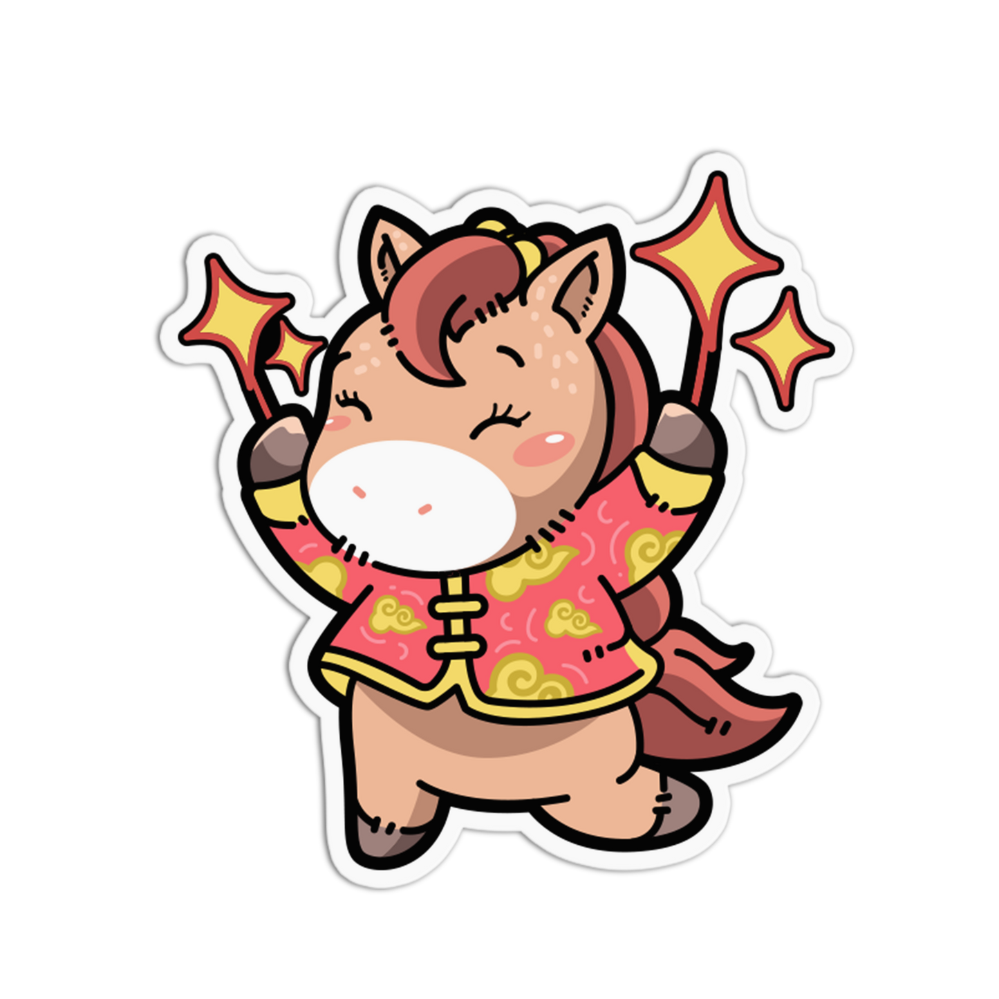 Cartoon character in a red outfit with stars on a white background