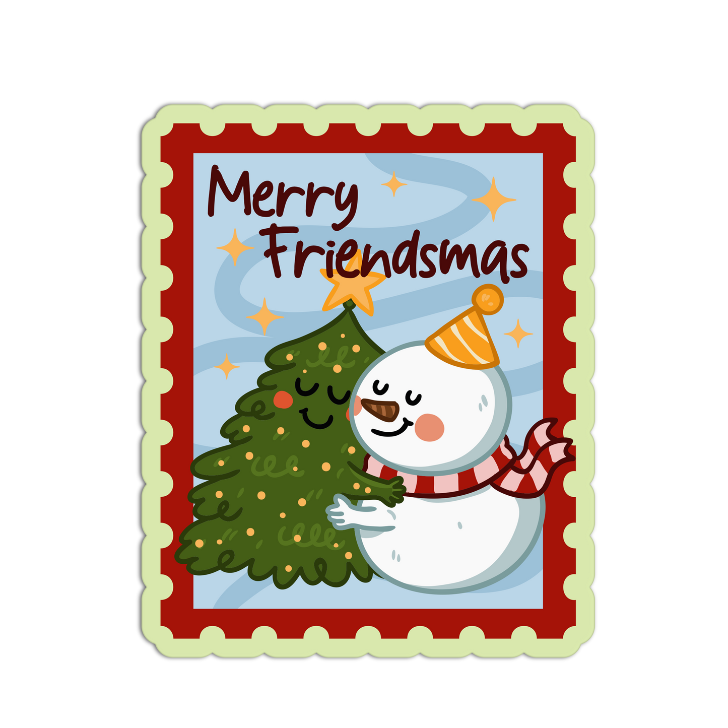 Snowman & Spruce Snuggle Christmas Stamp Stickers