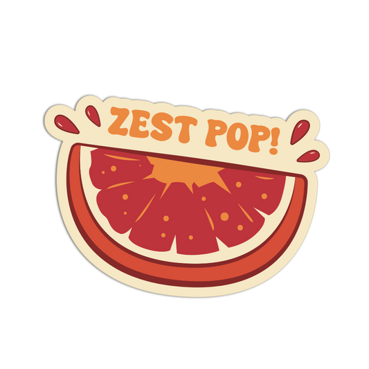 Sticker with a watermelon design and 'Zest Pop!' text on a white background