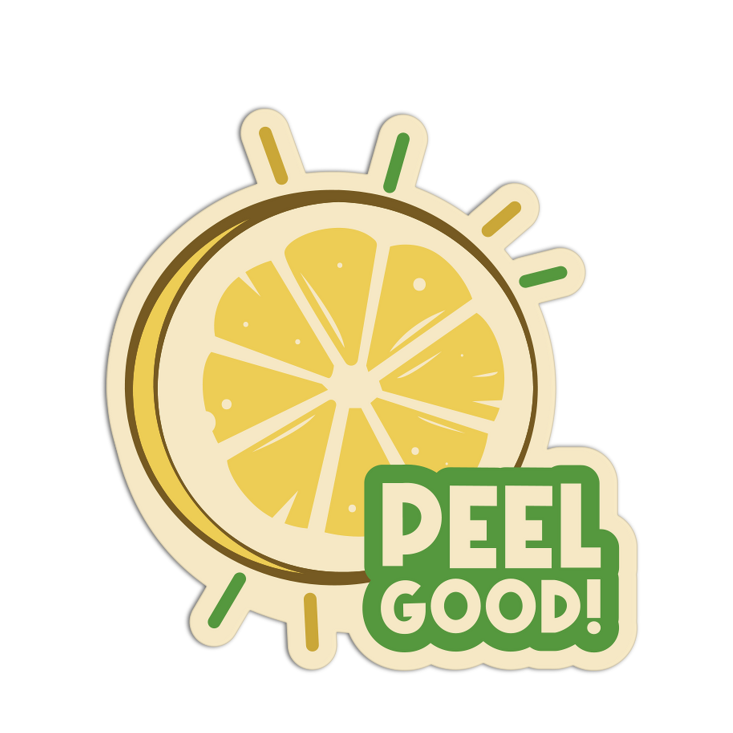 Lemon slice design with 'PEEL GOOD!' text on a white background
