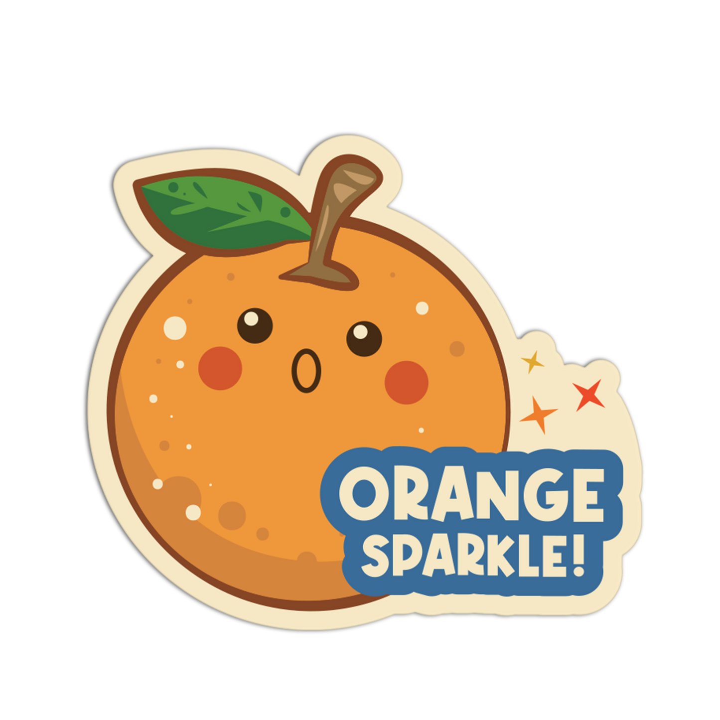 Cartoon orange character with a smiling face and 'Orange Sparkle!' text on a white background