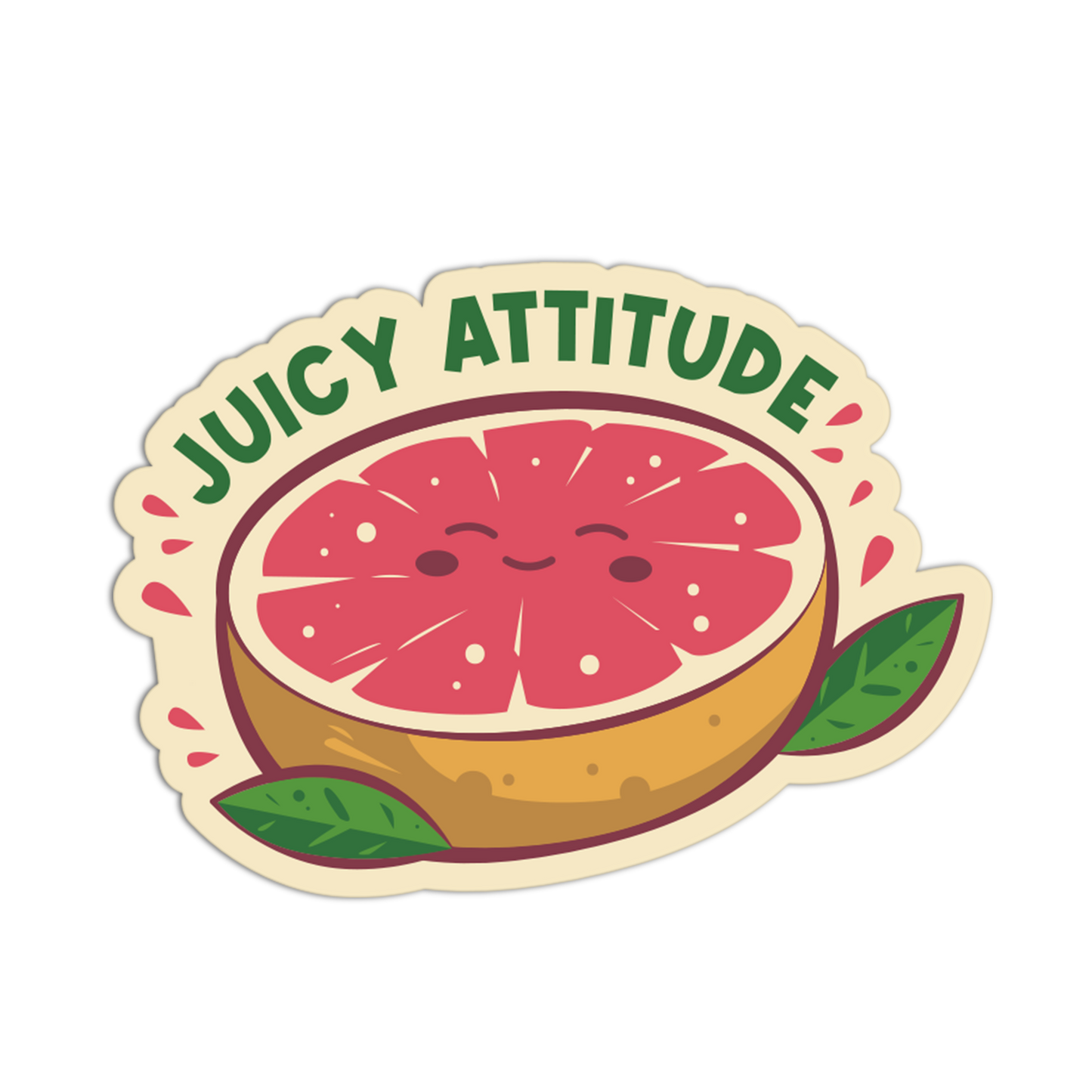 Sticker with a grapefruit slice and 'Juicy Attitude' text on a white background