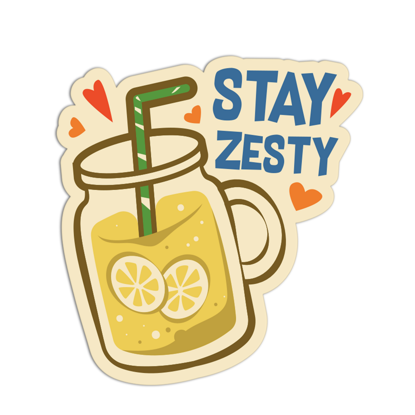 Sticker with a lemonade glass, straw, and 'Stay Zesty' text on a white background