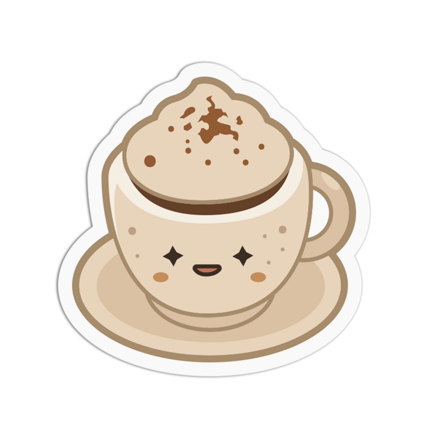 Cartoon coffee cup with a smiling face on a white background