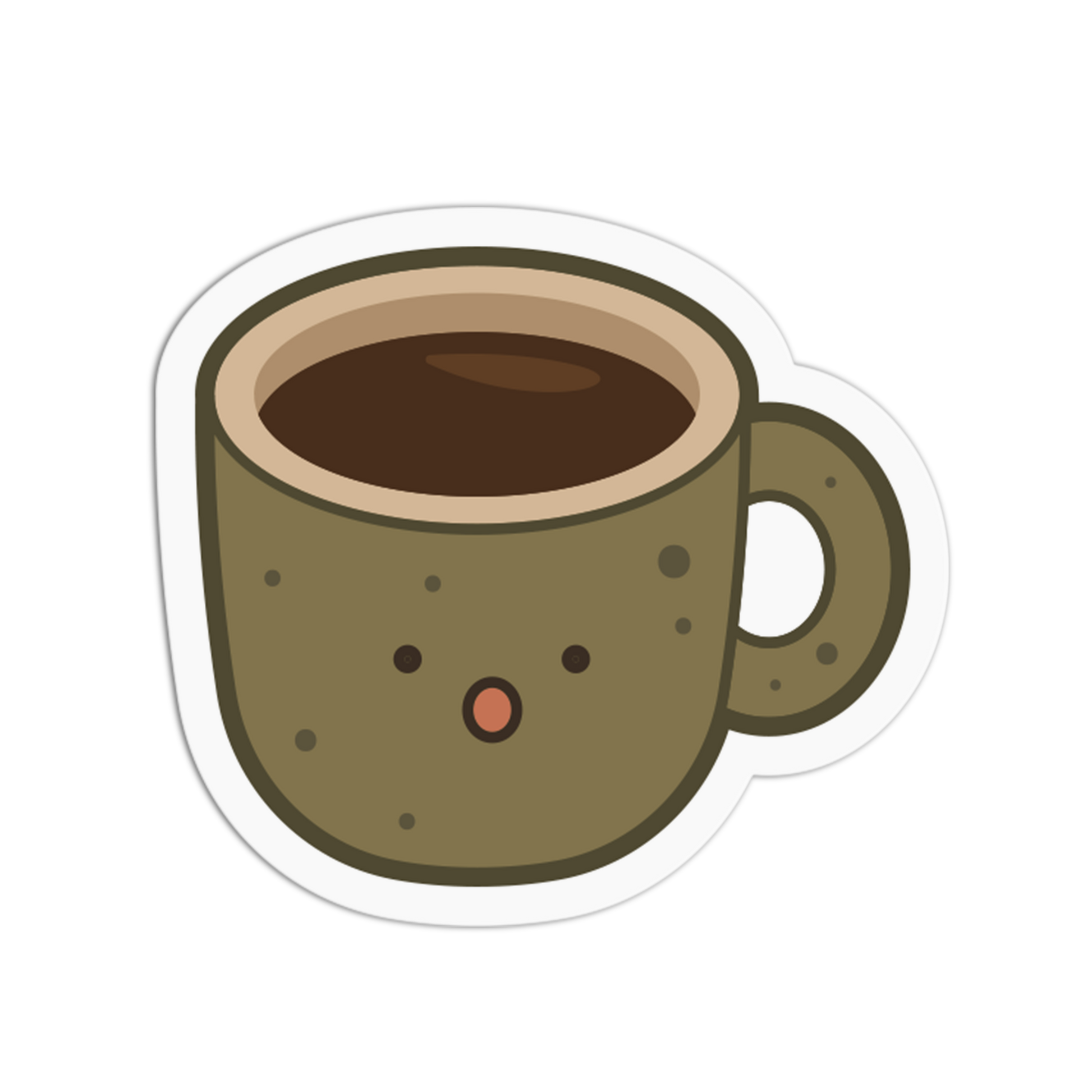Cartoon coffee cup with a smiling face on a white background