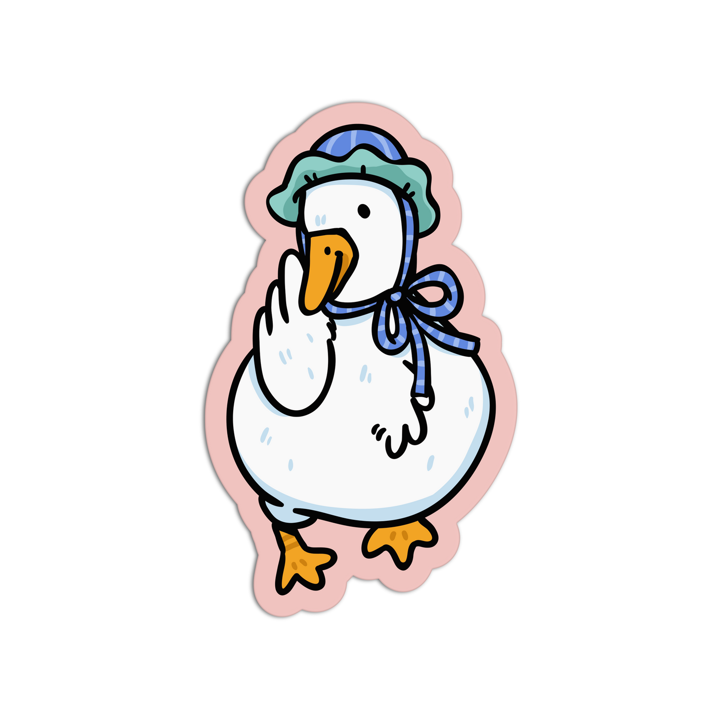 Cartoon duck wearing a hat and bow tie on a white background