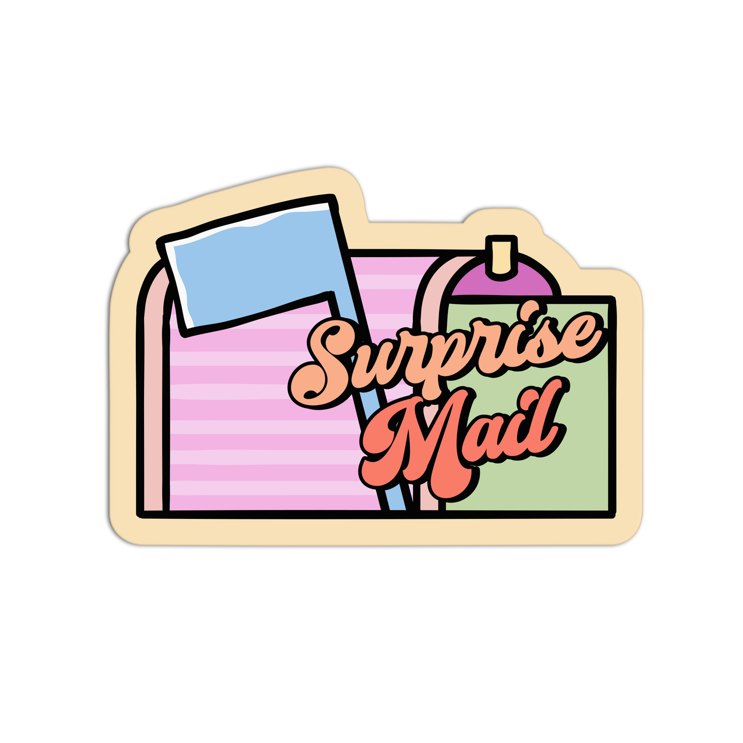 Illustration of a mailbox with 'Surprise Mail' text on a white background