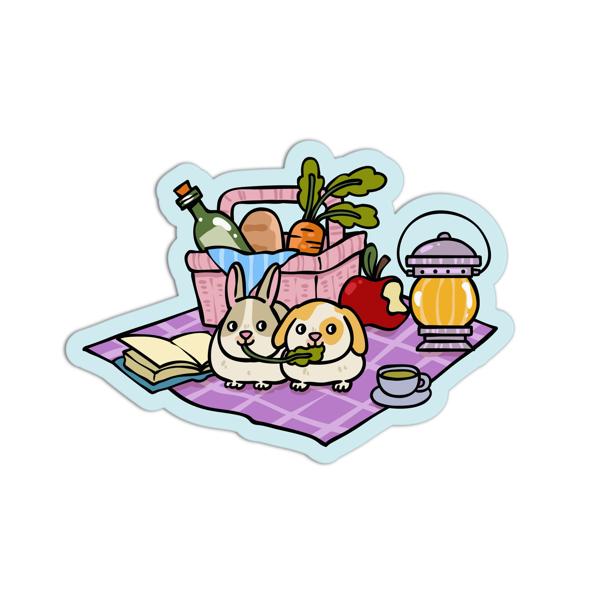 Bunny Basket Feast - Coquette Animal Picnic Sticker - The Stkr Store